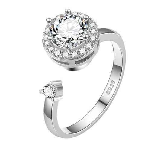 FEIKFEIZ Damen-Moissanit-Ring, 1 CT im Labor gez&uuml;chtete Diamanten, 925er Silber mit 18K Wei&szlig;gold plattiert, verstellbarer Silberring, Verlobungsring, Schmuckgeschenk.