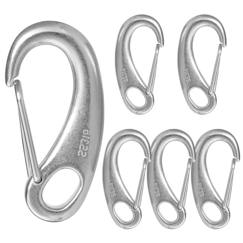 ZORUNNA Stainless Steel Clips Marine Grade, 2.75 Inch 316 Marine Carabiner Flag Clips, 660 Lbs Sailboat Accessories, Perfect for Boat Fender,Camping, Fishing, Hiking and Bucket Hanging(6 Pack)