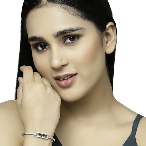 Image of ZENEME Rhodium-Plated Oval Shape American Diamond Studded Handmade Kada Bracelet For Girls and Women