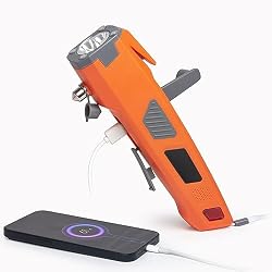 LUXON 8 in 1 Car Emergency Escape Tool Safety Rescue Hammer (Orange) | Window Breaker,SeatBelt Cutter,LED Flashlight,SOS Strobe,USB & Hand Cranking Charger,for Vehicle Escape/Field Survival,Hiking