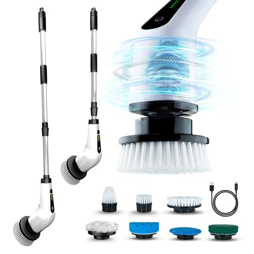 Image of DOSCHAMOSENMS Electric Spin Scrubber - 7 in-1 Waterproof Scrub Brushes for Floor Cleaning 2 Speeds Cordless Shower Scrubber with Long Handle