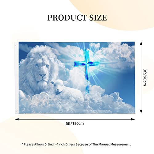 Jesus Lion Goat Cross Faith Flag 3X5 Ft Outdoor Indoor Garden Yard Banner Outdoor Decorative Sign #TOP2