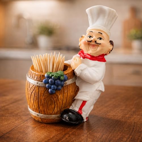 Image of Chef Figurine Toothpick Holder Resin Table Organizer for Kitchen Dining Area Decorative Showpiece for Home Restaurant Cafe Use, Toothpick Organizer for Dining Table