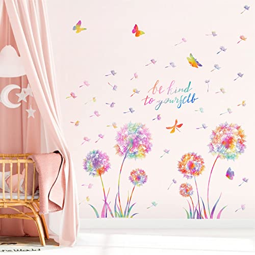 Large Dandelion Wall Decals Colorful Flower Wall Decals Peel And Sticks Wall Art Sticker Floral Butterflies Dragonfly Wall Murals Sticker Inspirational Wall Stickers For Girl Bedroom Living Room Decor #TOP7