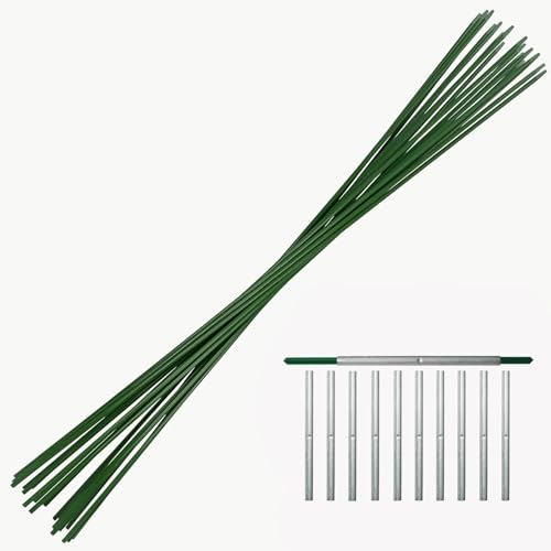 10 grüne sehr stabile Rankstäbe 200 cm (2 Meter) 7 mm Dm Rundstäbe aus Glasfaser (Fiberglas) Glasfaserstäbe 20 x 1 m + 10 Steckhülsen 150 mm flexibel, Nicht biegsam
