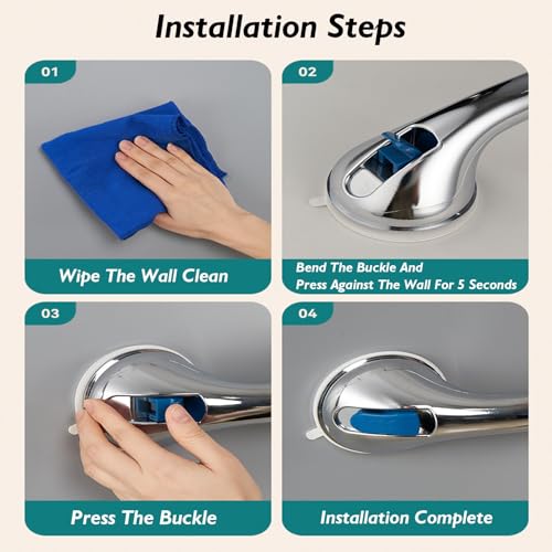 Barra de Agarre con Ventosa - Barandilla de Seguridad para bañeras y duchas, Soporte Antideslizante para Personas Mayores y discapacitadas, fácil instalación, 55 cm de Longitud