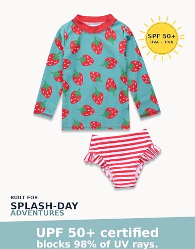 Image of VAENAIT BABY Girls Rash Guard Swimsuit UPF 50+ Long Sleeve Toddler Bathing Suit Ribbon Stawberry Floral Fruit for 2~8Years