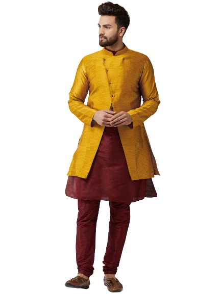 sojanya (Since 1958 Men's Silk Blend Kurta Churidaar Pyjama & Jacket Combo-picture-35