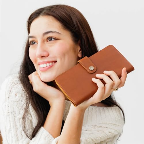 Image of Portland Leather Goods Women's Bifold Wallet - Slim Design with Secure Snap, 8 Card Slots & Interior Zipper Pocket - Honey