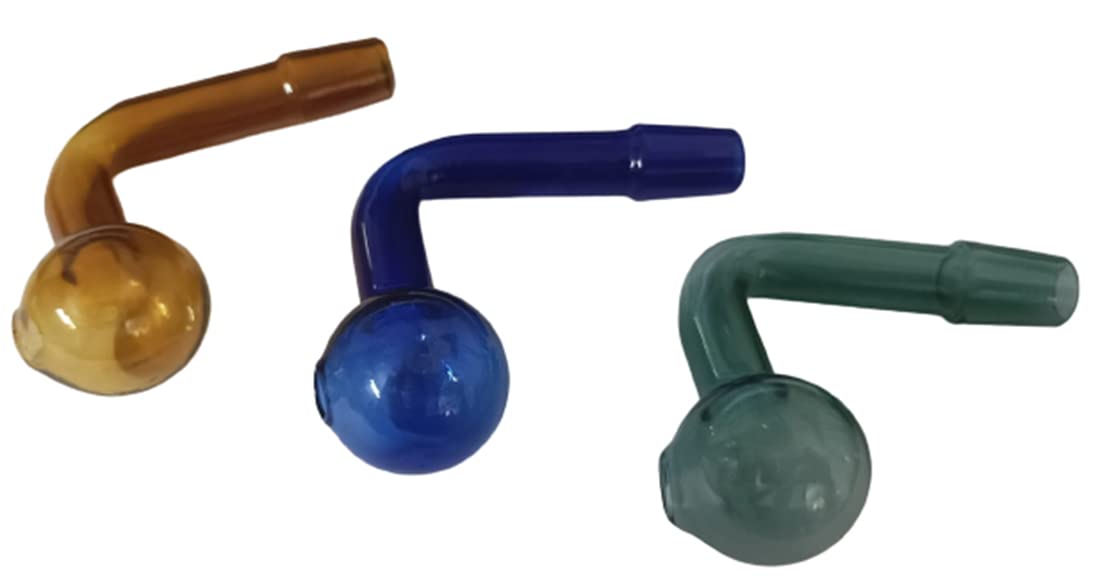 Green Apple Inc 14 MM hookahs Smoking Oil Burner Brown, Blue & Green Glass Mouth Tip (Pack of 3)