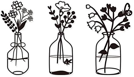 Metal Flowers Wall Decor Art Flower signs 14.2x8.8 Inch Set of 3 Sculpture for Patio Balcony Wall Decor Art for Living Room Bathroom Bedroom Dining Room Black Art for Kitchen Christmas Presents Gifts