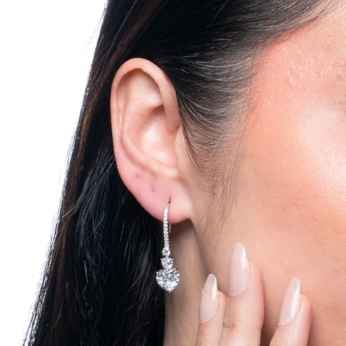 Heart Shape CZ Drop Earrings for Women, 20mm long with Pave, Simulated Diamond Hook Earrings - image 4