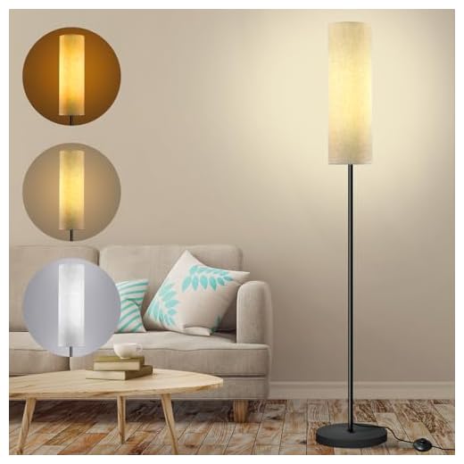 Lampadaire salon livré avec une ampoule E27 12W, lampadaire LED dimmable avec 3 températures de couleur, abat-jour en lin, interrupteur au pied, adapté pour chambre à coucher, lecture, bureau, etc.
