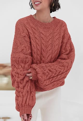 Image of PRETTYGARDEN Womens Sweaters Spring 2026 Cable Knit Long Sleeve Crewneck Oversized Sweater Chunky Pullover Loose Outfits