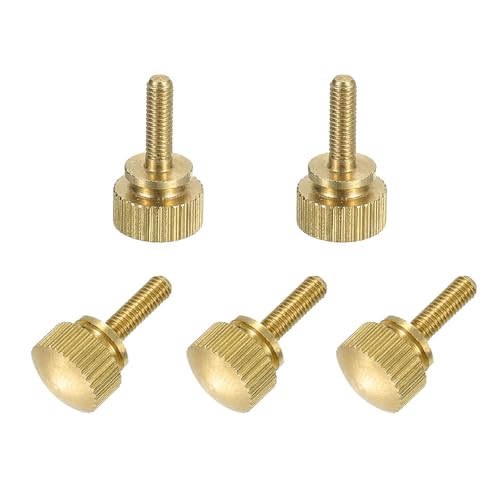 sourcing map 5 tornillos de latón moleteados, pernos de hombro M3 x 10 mm, pernos de agarre escalonado, tornillos de latón macizo moleteados con diamante para electrónica, mecánica