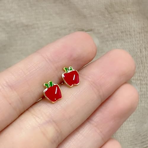 18g Titanium Apple Fruit Earrings for Women 14k Gold Plated Surgical Stainless Steel Hypoallergenic Cute Tiny Studs Cartilage Tragus Screw Back Post Conch Piercing Sensitive Ear Jewelry for Christmas Holiday Homecoming4