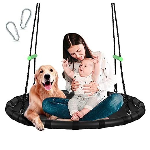 ZBZBML Tree Swing with PP Mat for Kids and Adults - Durable, Safe, and Easy to Install,Black Outdoor Saucer Swing,Flying Saucer Web Circle Swing for Yard Garden Playground Park (40 inches Diameter)