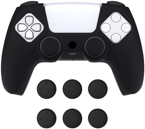 PlayVital Pure Series Dockable Model Anti-Slip Silicone Cover Skin for ps5 Controller, Soft Rubber Grip Case for ps5 Wireless Controller Fits with Charging Station with 6 Thumb Grip Caps - Black