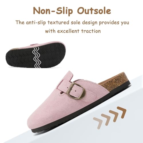 Image of Kids Suede Clogs Boys Girls Mules Cork Genuine Leather Sandals with Adjustable Buckle Slippers Potato Shoe Indoor Outdoor Slip On Slide for Big Kids
