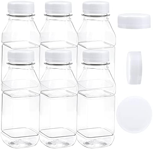 ANECO 6 Pack Clear Juice Bottles PET Empty Bottles with Lids Drink Containers Reusable Juices Bottles for Juice, Milk and Other Beverages