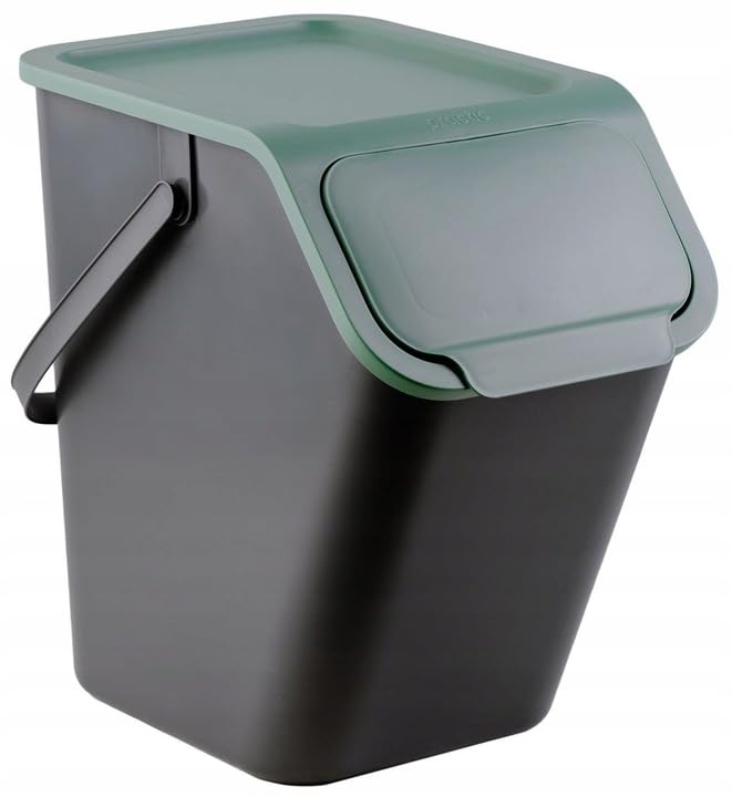 Go Practic Küchen Mülleimer 1x 25L Grün mit Deckel, Glasabfallbehälter, Mülltrennsystem für Recycling, Abfallbehälter zur Trennung, Click-Funktion, Kunststoff Abfallbehälter zur Mülltrennung