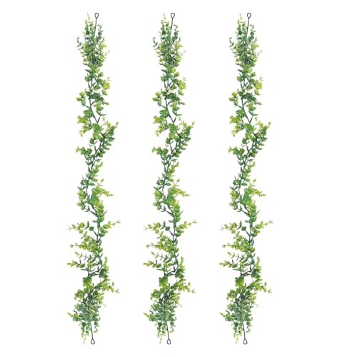 MECCANIXITY 3Pcs Faux Eucalyptus Leaves Garland 6Ft Artificial Greenery Wall Hanging Vines for Home Balcony Wedding Arches Decor Christmas All Green