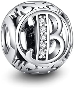 TIZU 925 Sterling Silver Letter B Charms for Pandora Bracelets Alphabet Initial Beads Charms Jewelry Gift for Women