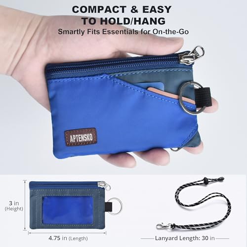 Image of RFID Blocking Travel Wallet with Adjustable Lanyard, Small Nylon Zipper Pouch and Badge Holder for ID, Credit Cards, Cash, Keys, Commuters (Blue+SlateBlue)