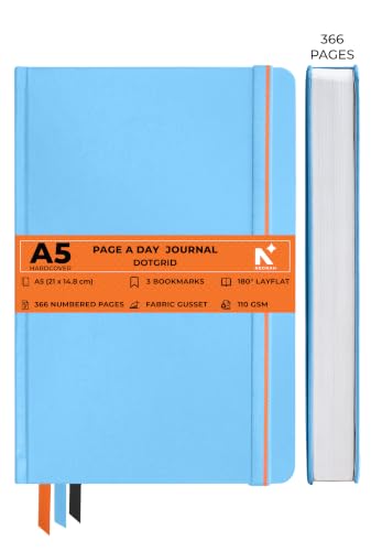 Image of NEORAH -A5 RULED | 368 Pages - 110 Gsm | PAGE A DAY JOURNAL (21x14.8 cm)-Hardcover RULED Notebook |Back Pocket|3 Silk Book Mark-Completely HANDMADE for Journaling,Note Taking- LIGHT BLUE