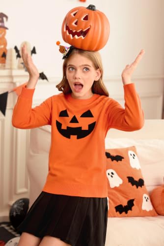 Image of Girls Halloween Pattern Knit Sweater Funny Pullover Y2K 6-14 Years
