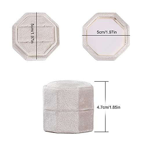 Etercycle Velvet Ring Box, Octagon Gorgeous Vintage Double Jewelry Ring Gift Box With Detachable Lid For Proposal Engagement Wedding Ceremony (Beige) #TOP1