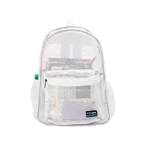 NiceAndGreat Heavy Duty Classic Gym Student Mesh See Through Netting Backpack | Padded Straps White, One Size, (RT130-White-AF) Cover