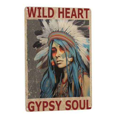 Hippie Girl & Gypsy Soul Metal Art Poster - Boho Retro...