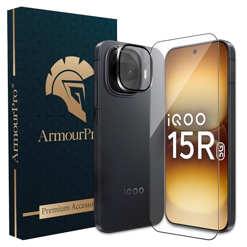 Image of ArmourPro Edge to Edge Tempered Glass for iQOO 15R with Black Camera Ring Guard, 9H Screen Protector, Anti-Scratch, Anti-Fingerprint, Bubble-Free Installation Kit