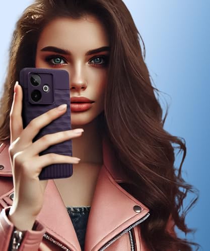 Image of WOW IMAGINE Back Cover for Realme GT 7 5G | Realme GT 7T 5G with Hexa Cube Design | Ultra Slim Soft Rubberised Case | Inner Velvet Fabric | Matte Silicone Mobile Case | Camera Protection - Plum Purple