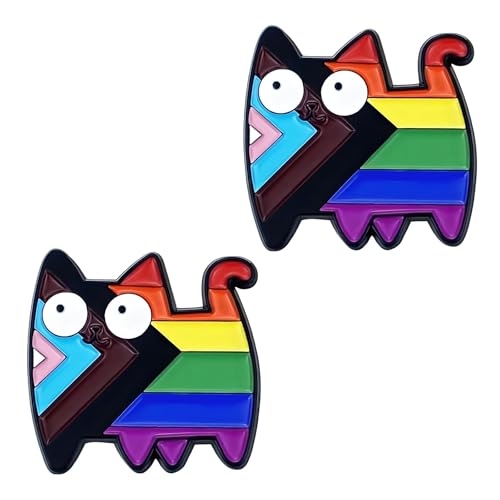 2 Stück Katzen Rainbow Pride Pins, Pride Accessoires Ally Pin, Süße Cartoon Pins Anstecker Regenbogen Accessoires Mode Broschen Regenbogen Pin für Männer Frauen