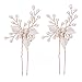 Keklle Rose Gold Wedding Hair Pins Pure Handmade Leaves Design Bridal Hair Pin with Rhinestones and Handmade Pearls Set Of 2 (Rose Gold)