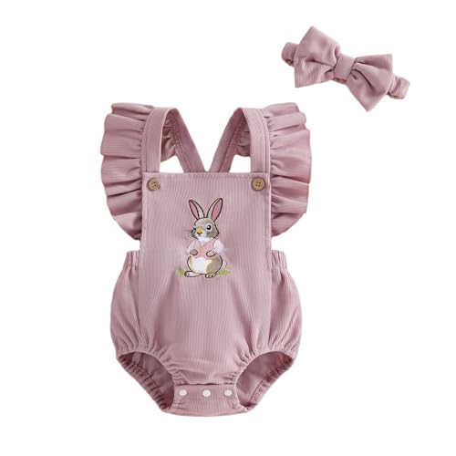 WephuPSho Newborn Baby Girl Easter Outfit Bunny Sleeveless One Piece Halter Romper Jumpsuit Infant Bodysuit Cute Summer Clothes (B-Pink 12-18 Months)