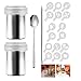 Kakaostreuer Edelstahl 304 Puderzuckerstreuer 2Pcs Mehlstreuer mit Deckel Pulverstreuer Schokoladenstreuer mit 16 Pcs Kaffee Cappuccino Schablonen, Coffee Art Pull Pin, Rührlöffel Edelstahl