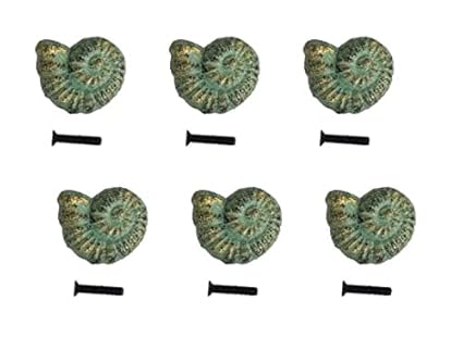 6 Shell Sand Dollar Drawer PULLS Cabinet Bathroom Nautical KNOB CAST Iron Decor