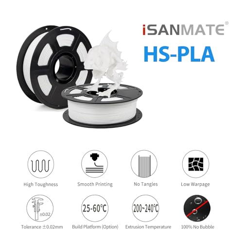 Image of iSANMATE 2 kg High Speed PLA Filament 1.75 mm, Hyper PLA Filament 3D High Efficiency Printer Filament 1 kg x 2 Spool (2.2 LBS), Dimensional Accuracy + /- 0.03 mm, 30-600 mm /s (White + White)