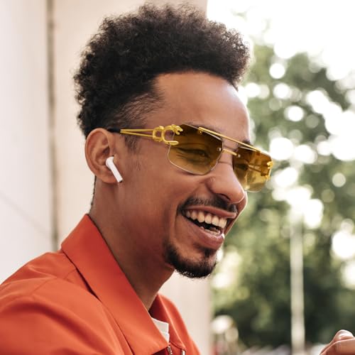 Dollger Rimless Sunglasses for Men Square Fashion Shades Tinted Lens Metal Frameless Rectangle Y2K Glasses UV4002