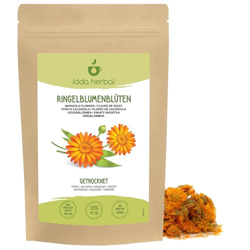 IDDA Herbal Calendula Flores Secas Enteras 125g, Caléndula Flores Enteras para Infusión, Té Suelto