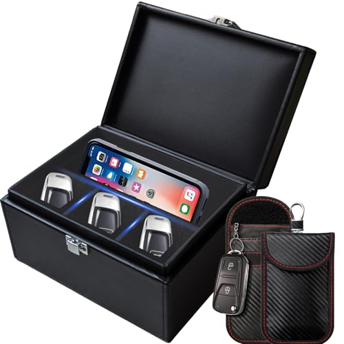 Galtunmy Faraday Key Fob Box Signal Blocker for Car Keys, Car Key Fob Protector Signal Blocking Box, Large Faraday RFID Keyless Entry Safe Cage & 2 Faraday Pouch