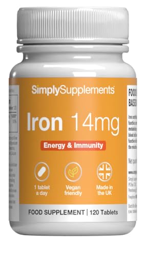Iron 14mg | Supports Normal Energy-Yielding Metabolism & Reduction of Fatigue | Suitable for Vegans & Vegetarians | 120 Tablets = 4 Months' Supply | Made in The UK in Accordance with GMP Standards