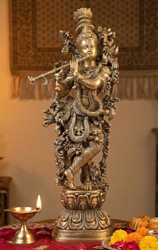 Estatua de Lord Krishna de bronce de 29 pulgadas miniatura 1