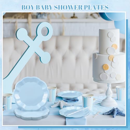 Image of NatNarr 30 pcs Light Blue Plates 7 inch Scalloped Blue Dessert Cake Plates Cute Plate Disposable Party Plate for Weeding, Birthday, Baby Shower (Pack of 2)