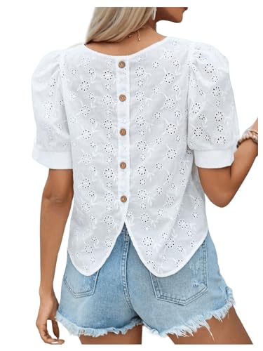 Camiseta De Punto Acanalado Para Mujer - Manga Corta, Cuello En V, Encaje En Contraste, Tallas XS A L