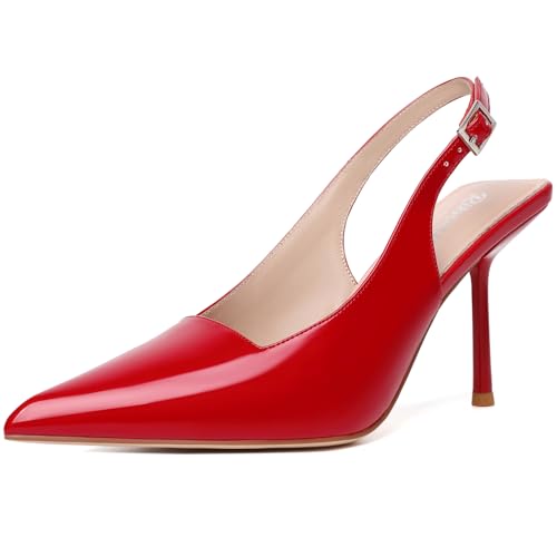 Image of RIBONGZ Sexy Slingback Pumps Elegant Dressy Heels for Women Closed Toe Pointy High Heels Wedding Bride Prom Party Evening Shoes