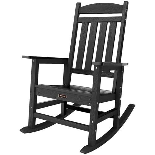 TenKa HDPE Patio Outdoor Rocking Chair All Weather Resistant Porch Rocker for Lawn Garden